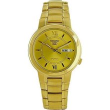 Seiko 5 Mens Snka24k Gold Dial Gold Tone Stainless Steel Automatic Watch