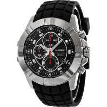 Seiko Chronograph Black Dial Stainless Steel Black Rubber Mens Watch SNDD73P2