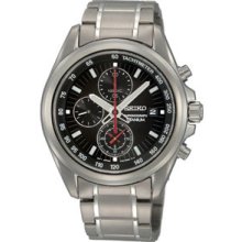 Seiko Gents Black Chronograph Stainless Steel Bracelet Watch 7t62-0kt0