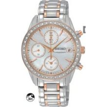 Seiko Ladies` Crystal Chronograph Rose Gold Finish Case Watch