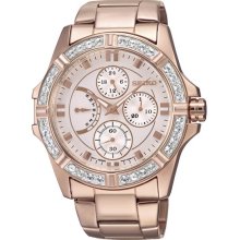 Seiko Ladies Rose Gold Tone Stainless Steel Case and Bracelet Rose Gold Dial Crystals Chronograph SRLZ94