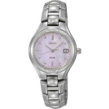 Seiko Ladies Silver Solar Series Watch W/ Mother Of Pearl Dial