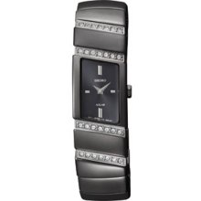 Seiko Ladies Solar Black Stainless Steel Case and Bracelet Black Dial Swarovski Crystals SUP169