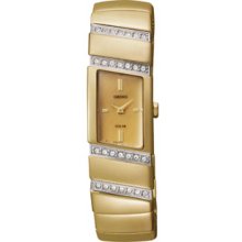 Seiko Ladies Solar Gold Tone Stainless Steel Case and Bracelet Gold Dial Swarovski Crystals SUP168
