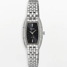 Seiko Ladies Stainless Steel Case Solar Quartz Black Dial Swarovski Crystals SUP149