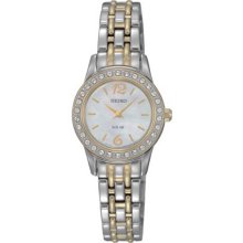 Seiko Ladies Two Tone Stainless Steel Solar Quartz Mother of Pearl Dial Swarovski Crystals SUP126