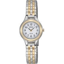 Seiko Ladies Two Tone Stainless Steel Solar Quartz White Dial Expnasion Bracelet SUP100