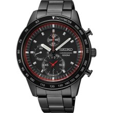 Seiko Men's Chronograph Stainless Steel Case and Bracelet Black Dial Tachymeter Bezel SNDD89