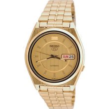 Seiko Men's Gold Tone Seiko 5 Automatic Dress Watch Gold Dial SNXS90K