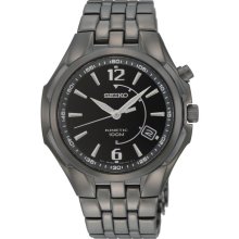 Seiko Mens Kinetic Stainless Watch - Black Bracelet - Black Dial - SKA517