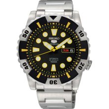 Seiko Men's Seiko 5 Sports Automatic Black Dial Yellow Bezel SNZJ15