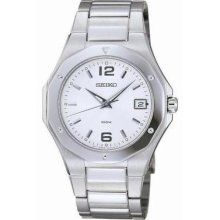 Seiko Mens Stainless Steel White Dial Date Watch Sgeb83 Water Resistant Date