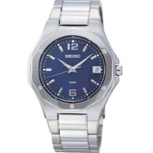 Seiko Men's Stainless Steel Blue Dial Date Watch Sgeb85 Water Resistant Date