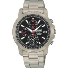 Seiko Men's Titanium Silver Black Watch Snae47 Water Resistant Chronograph Date