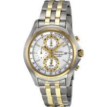 Seiko Men's Two Tone Stainless Steel Alarm Chronograph Silver Dial SNAE82