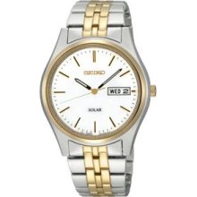 Seiko Men's Two-Tone Solar Watch w/Round White Dial Promotional