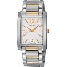 Seiko Mens White Dial Two Tone Quartz Dress Bracelet Watch SKK709