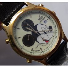 Seiko Mickey Mouse Men's Calendar Chronograph Alarm Gold Watch w/ Original Strap