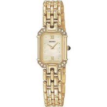 Seiko Quartz Ladies Diamond Elegent Gold Tone Bracelet Dress Watch SUJE12