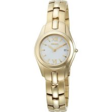 Seiko Quartz Ladies White Dial Gold Tone Bracelet Dress Watch SXDA74 *