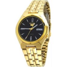 Seiko SNK336K Mens Gold Tone Stainless Steel Seiko 5 Automatic Black Dial