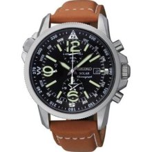 Seiko Solar Chronograph Compass Black Dial Mens Watch SSC081