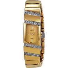 Seiko Solar Gold Dial Gold-tone Stainless Steel Swarovski Crystals Ladies Watch