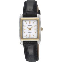 Seiko Solar Ladies Watch White Rectangular Dial Two-Tone SUP062