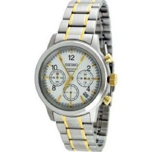 Seiko Ssb009 Mens Two Tone Stainless Steel Quartz Chronograph White Dial