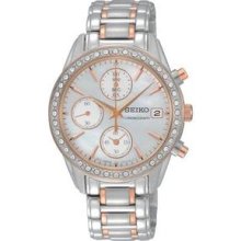 Seiko Stainless Steel Two Tone Crystal & Mother-of-pearl Chronograph Watch