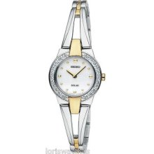 Seiko Sup052 Women's Two Tone Solar Watch With Swarovski Crystals On Bezel