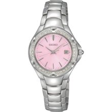 Seiko SXDC53 Crystal Ladies Watch Pink Dial Silver Case ...