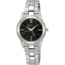 Seiko SXDC79 Womens Stainless Steel Black Dial Quartz Link Bracelet