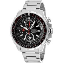 Seiko Watches Men's Chronograph Alarm Black Dial Silver Tone Stainless