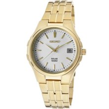 Seiko Watches Men's Solar Gold Plated w/ White Dial Solar Analog Gold