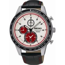 Seiko White Dial Chronograph Black Leather Mens Watch SNDD91