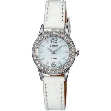 Seiko Women's Crystal-Accent and Leather StrapSolar Watch - White Band - One Size