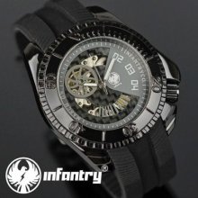 Semi Automatic Infantry Military Mens Sport Russia Mechanical Wrist Watch Black