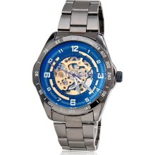 SH Men's Luminous Wrist Watch with Tungsten Steel Case & Band, Hollow Mechanical Movement, Round Dial