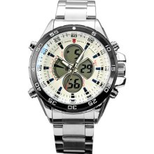 Shark Lcd Digital Chronograph Stainless Steel Men Sport Quartz Watch + Box Gbh