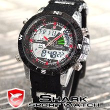 Shark Men's Elegant Lcd Digital Quartz Sport Military Army Rubber Analog Watch