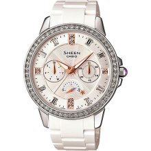 Sheen Women's Quartz Watch With White Dial Analogue Display And White Resin Strap She-3023-7Aer