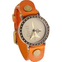 Shshd Eiffel Tower Pattern Analog Watch with PU Leather Strap (Orange)