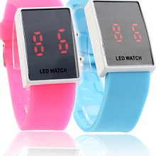 Silicone Band Sports Style LED Red Couple Wrist Watch