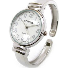 Silver Metal Band Slim Case Women's Bangle Cuff Watch