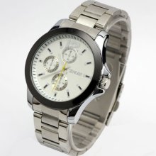 Silver Sinobi Mens 3 Small Dial Decorated Stainless Steel Band Wrist Watch