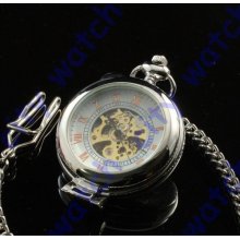 Silver Steampunk Magnifying Roman numerals Mechanical pocket watch chain