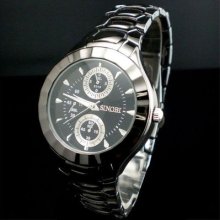 Sinobi Mens Black Stainless Steel Fashion Quartz Wrist Watch