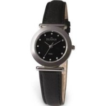 Skagen 107sslb Ladies Black Leather Watch W/swarovski Crystals Â£100 Rrp