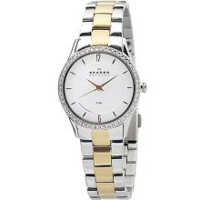 Skagen 347ssgx Womens Swarovski Bezel Dial Two Tone Silver Gold Watch